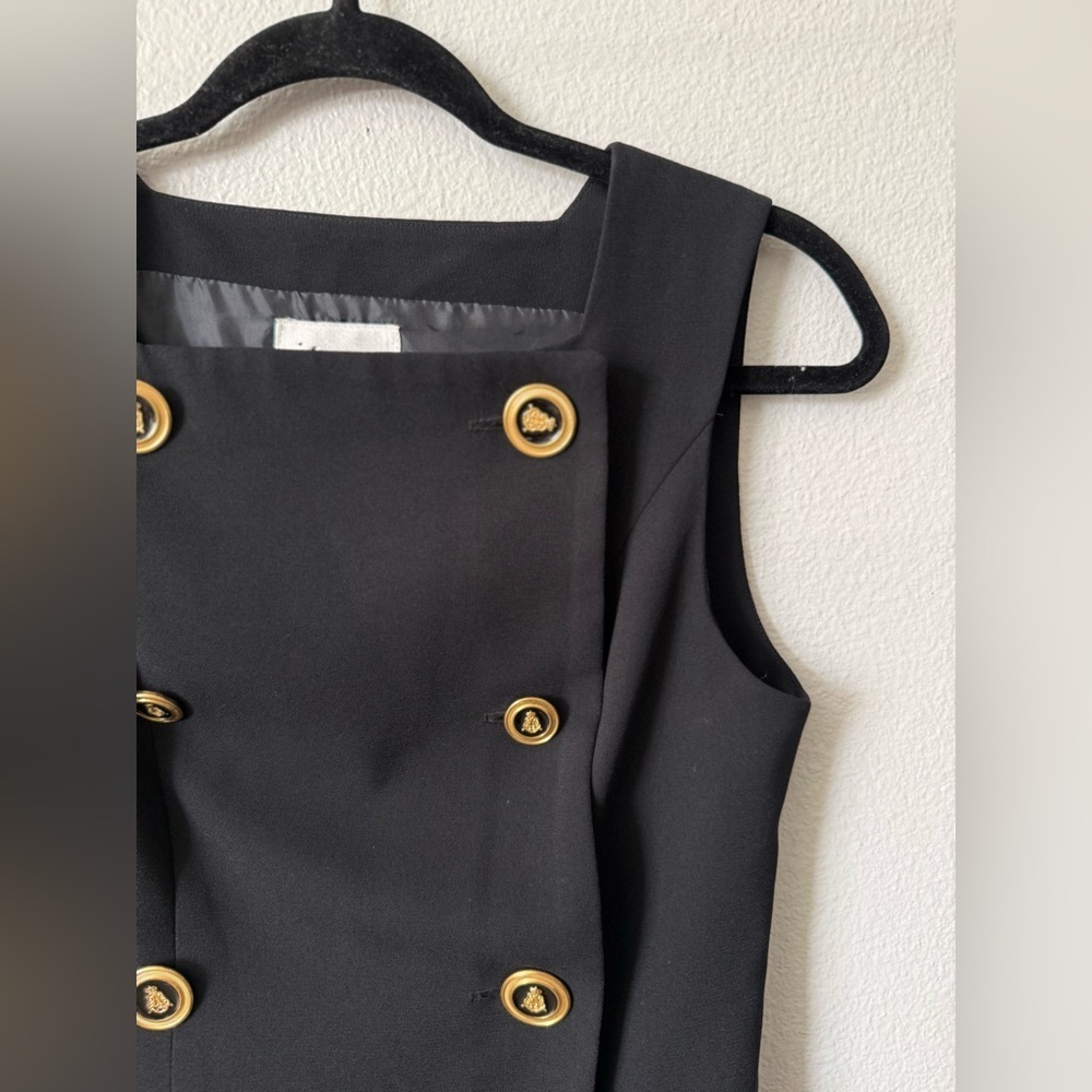 Vintage Black Gold Crest Button Dress Sleeveless Designer Style Size 6 - Picture 3 of 12